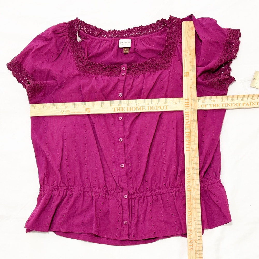 NEW Sonoma Short Sleeve Peasant Top w/ Tank Blouse Shirt XL Burgundy NWT - Picture 7 of 7